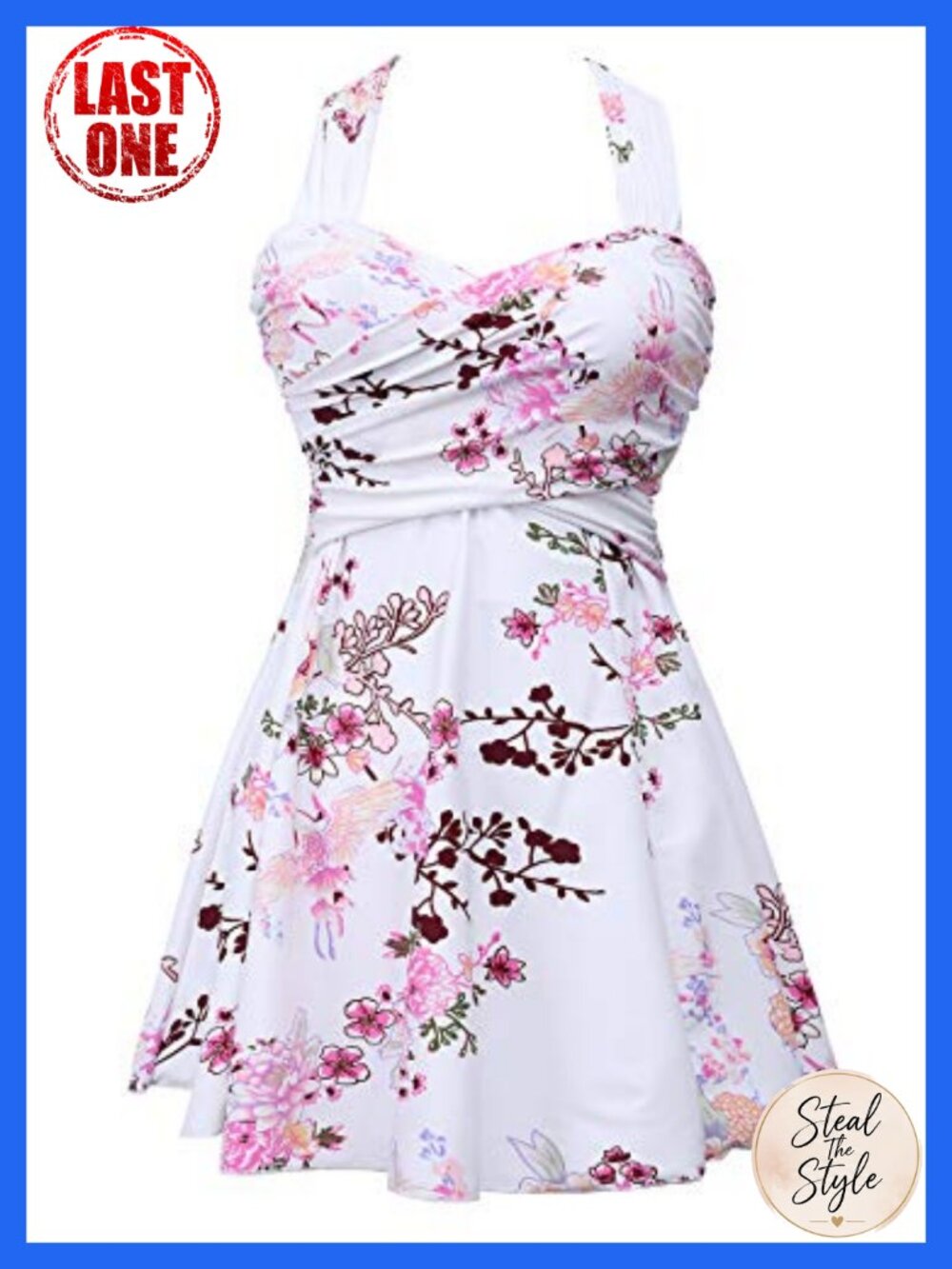 Women's Elegant Crossover One Piece Swimdress Floral Skirted Swimsuit
